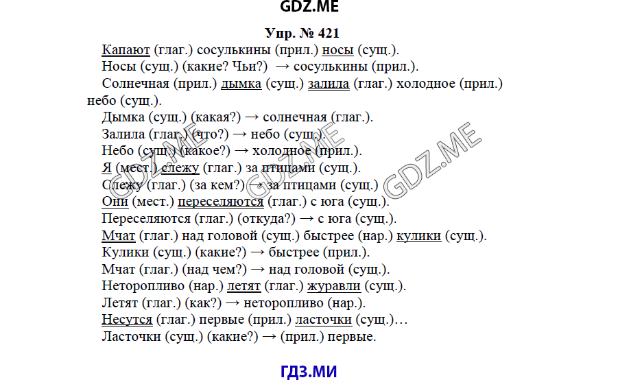 гдз решебник онлайн к учебнику часть 2 по русскому языку 3 класс номер задача 421 автор Бунеев, Бунеева