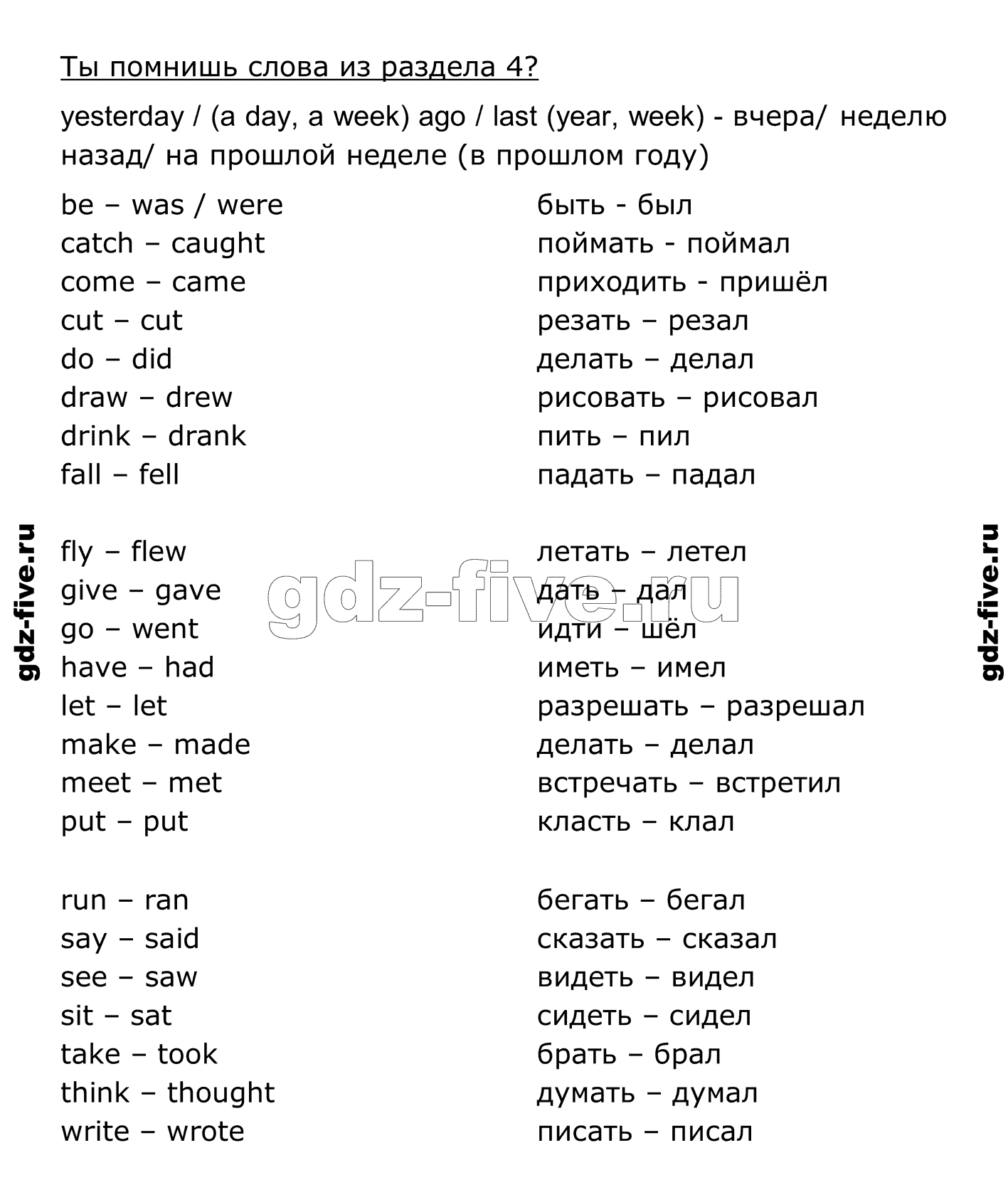гдз решебник онлайн по английскому языку 4 класс enjoy english do you remember the words from unit 4 автор Биболетова, Денисенко