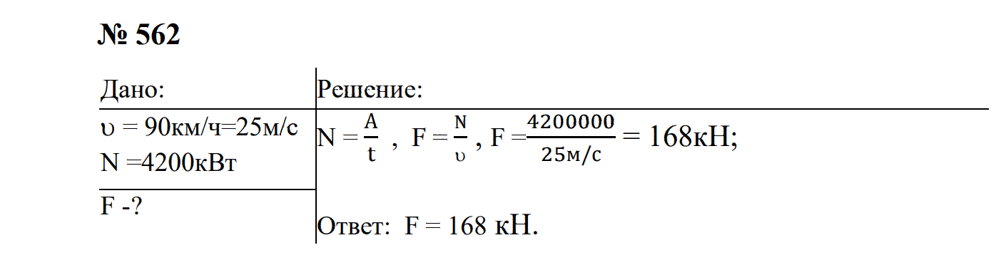 гдз решебник задачник онлайн по физике 7-9 класс номер задача 562 автор Перышкин